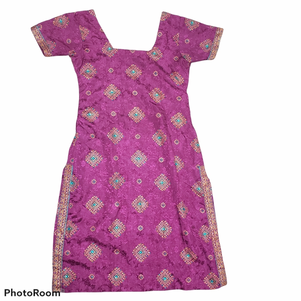 Handmade Fuschia Beaded Kurta Short Sleeves